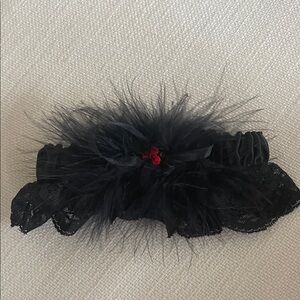 VICTORIA’S SECRET Black Real Marabou Feathers LACE Leg Garter